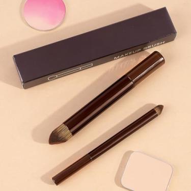 Imagem de Conjunto de pincéis de maquiagem de 2 peças com caixa de papel, cerdas sintéticas macias, versátil para retoques de base, blush e sombra (café)