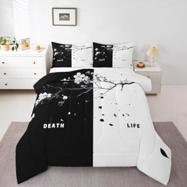 Imagem de jejeloiu Jogo de cama japonês de vida e morte, 3 peças, Queen, anime, conjunto de edredom para meninos e meninas, Sakura, macio, leve, microfibra