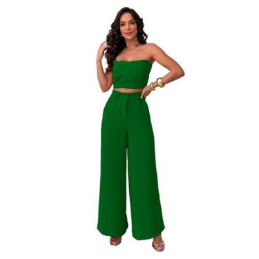 Imagem de Conjunto Calça Pantalona Cintura Alta e Cropped em Duna - Nifty, Verde
