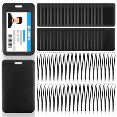 Imagem de Conjunto de 40 porta-crachás pretos, porta-crachás deslizantes verticais de plástico, porta-identidade com janela transparente para cartões de crédito, chaves de proximidade, carteiras de motorista