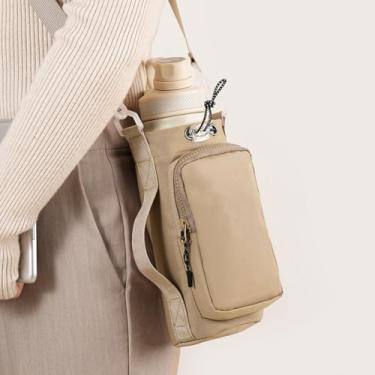 Imagem de Bolsa com suporte para garrafa de água com alça ajustável, bolsa tiracolo portátil para academia, caminhada, viagem, Caqui, Large