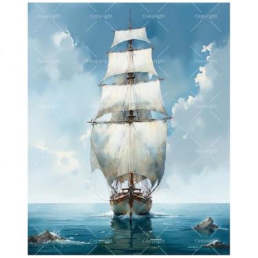 Imagem de Kit de pintura de navio à vela por números para adultos – Pintura DIY de navio alto no mar, conjunto de tinta acrílica, adequado para iniciantes, arte náutica para decoração de casa ou presentes