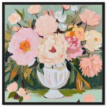 Imagem de Art Remedy Vasos de flores modernos em tela Horizon I com coloração rosa, moldura preta, 61 cm x 61 cm