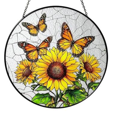 Imagem de FengFaer Vitral pendurado de girassol para janelas, apanhadores de sol de girassol, vidro de janela interna, decoração de parede redonda, dia das mães, enfeites de dia dos namorados, presente de