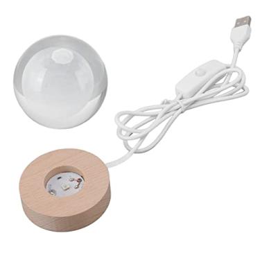 Imagem de Lâmpada noturna de lua, lâmpada noturna de lua 3D, bola de cristal, luz noturna LED, escultura em madeira, enfeites de mesa, luz noturna esculpida luminosa com plugue USB para (Luz colorida da lua)