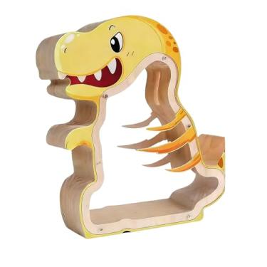 Imagem de Dinossauro de madeira para crianças, caixa transparente para guardar moedas com estampas fofas, cofrinho de 3 estilos para meninos e meninas, caixa decorativa para quarto, estante de livros, decoração