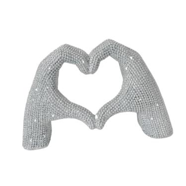 Imagem de XLWLLNJ Escultura de mão em forma de coração para mesa, estátua de dedo do amor, figura em gesto para prateleiras, Silver L