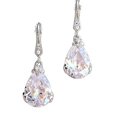 Imagem de Brincos pendentes de zircônia cúbica de lágrima branca folheados a prata para mulheres, festas noturnas, brincos leves para presente de joias