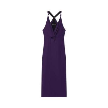 Imagem de Vestido Midi Roxo Com Decote Em V Longo E Laço Na Cintura Alta Elegant