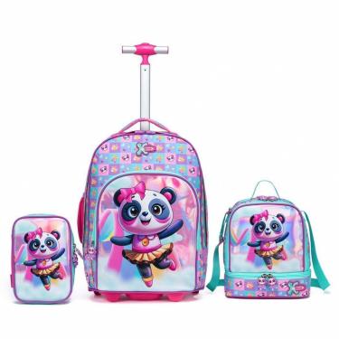 Imagem de Kit Escolar Panda Mochila Lancheira Estojo Casual Reforçada Moderna Resistente 32 Litros-Feminino
