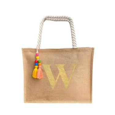 Imagem de Bolsa De Praia Juta Personalizada Com Letra Inicial Dourada - Bogu By 