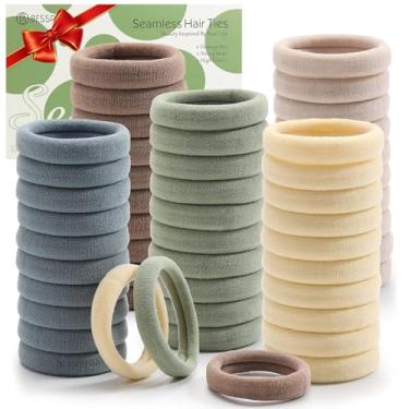 Imagem de 100 peças de laços de cabelo grossos sem costura, suportes de rabo de cavalo, acessórios de cabelo sem danos para cabelo grosso, presente de dia dos namorados (cores de tema claro)