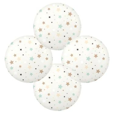 Imagem de Wassud Jogo americano conjunto de 4 tapetes redondos de estrelas creme para cozinha e jantar tapetes laváveis resistentes ao calor decoração de mesa 39 cm