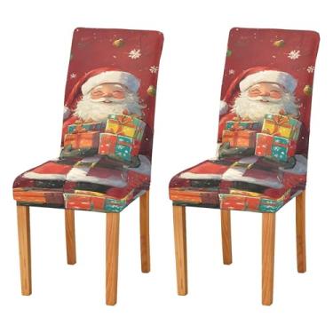 Imagem de SEHANY Conjunto de 2 capas de cadeira de gnomo de Papai Noel para sala de jantar, elástico, removível e lavável, para cozinha, hotel, festa, decoração de Natal