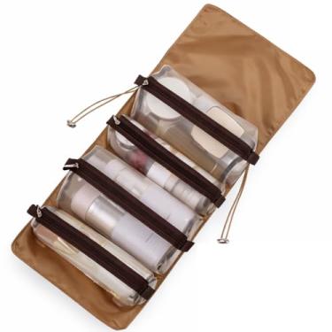 Imagem de Necessaire Organizadora Portátil Unissex para Viagem, Material Premium, com Gancho para Pendurar, Várias Divisórias, Bolsos Internos, Fecho com Zíper (Dourado)