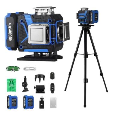 Imagem de Nível a laser com tripé, AZZUNO 4 x 360 nível a laser 360 autonivelante para pendurar fotos, capas de laser rotativas a laser de linha verde com bateria de íon de lítio de 2 x 4800 mAh, ideal para uso