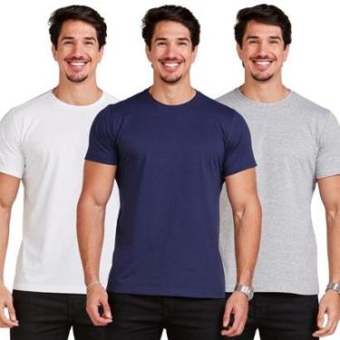 Imagem de Kit 3 Camiseta Masculina Básica Camisa Manga Curta-Masculino