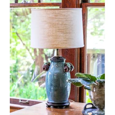 Imagem de pcagfaajmh Abajur inclinado retrô com capa dura para um ambiente aconchegante, elegante e convidativo, decoração de sala de estar ou quarto, bege lavagem de pedra