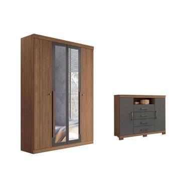 Imagem de Guarda Roupa +CÃ´moda QC313 Jatobá/Grafite - Santos Andirá