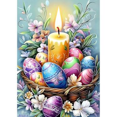 Imagem de Genius maker Kits de arte de diamante de ovo de páscoa para adultos iniciantes - Kits de pintura de diamante de vela faça você mesmo 5D Broca completa diamantes pontos pinturas com pedras preciosas