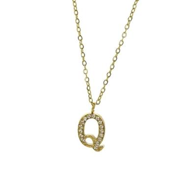 Imagem de tincolia Colar com 26 letras inglesas, acessórios de zircão, aço titânio, feminino, banhado a ouro, pingente colorido - Q