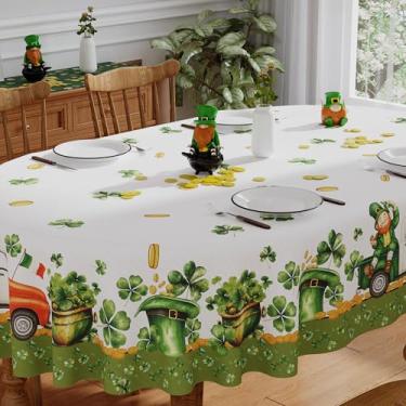 Imagem de Siilues Toalha de mesa oval para Dia de São Patrício 152 x 213 cm, toalha de mesa lavável verde Shamrock Lucky St Patricks primavera impermeável borda recortada toalha de mesa decoração de mesa de