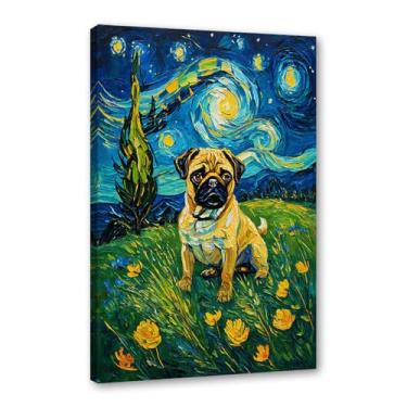 Imagem de Pôster colorido abstrato Van-Gogh com pintura a óleo floral noite estrelada impressão de animais engraçados para decoração de casa e sala de estar (SKU16,16x60 cm), emoldurado (tela embrulhada))