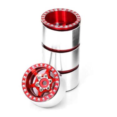 Imagem de Peças de carro RC compatíveis com TRX4M para SCX24 para AX24 1/18 1/24 RC Crawler Car Upgrade Parts 4pcs 2.5 cm Metal Beadlock Roda Hub Roda Jante (Vermelho)