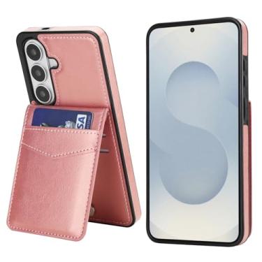 Imagem de Capa carteira de couro para Samsung Galaxy S26, couro anti-impressão digital e TPU, 5 compartimentos para cartão (4 internos + 1 externo) com fecho magnético, à prova de choque, proteção de borda