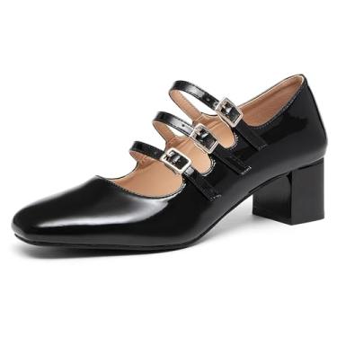 Imagem de NEWBELLA Sapatos femininos Mary Jane - Sapatos de trabalho retrô clássicos com salto grosso e médio, escarpim de escritório confortáveis com alça de fivela, sapatos sociais vintage, Preto, 36