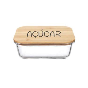 Imagem de Pote Hermético Vidro e Tampa de Bambu (370 ml) Açúcar - Lehavi, Açúcar