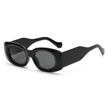 Imagem de HCHES Óculos de Sol Femininos Ovais de Luxo com Lentes Degradê Retrô e Proteção UV400, Hastes Largas e Design Masculino (Preto)