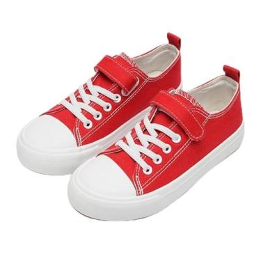 Imagem de Tênis infantil para meninos e meninas, cano baixo, casual, de lona, clássico, sem cadarço, ajustável, confortável, leve, para corrida, caminhada, vermelho/rosa, Vermelho, 20