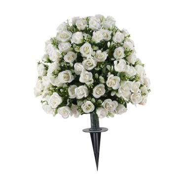 Imagem de Ioensy Arbustos de folhagem artificial, plantas artificiais decorativas e estacas para o chão, bolas de flores artificiais para vasos decorativos, Branco