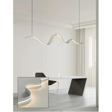 Imagem de Luminária pendente LED branca para cozinha, ilha ou sala de jantar, com intensidade ajustável e controle remoto. Ideal para sala de estar, mesa de jantar, bar ou escritório. Altura ajustável