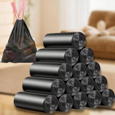 Imagem de 100 peças/rolo preto espesso grande capacidade saco de lixo à prova de vazamento resistente a rasgos sacos de lixo domésticos com cordão, 45 * 45 cm