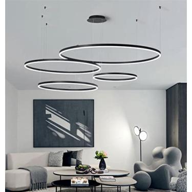 Imagem de Luminária pendente LED para sala de jantar, lustre com anel de metal, altura ajustável, luminária para sala de estar, dimerizável com controle remoto, luminária pendente para mesa de jantar,