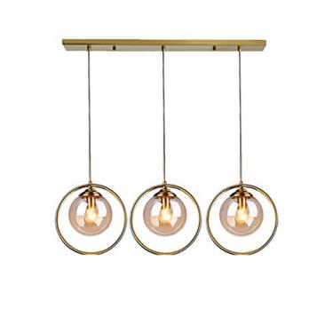 Imagem de Lustre criativo moderno redondo, luminária de teto, pendente de metal, luminária pendente com bola de vidro, soquete E14, altura ajustável, decoração para quarto, sala de estar, restaurante,