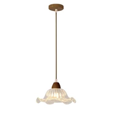 Imagem de Luminária pendente de madeira, estilo nórdico moderno, com vidro transparente, ideal para hall de entrada, varanda, cozinha, quarto, cafeteria, sala de jantar, ilha, escola, armazém ou para