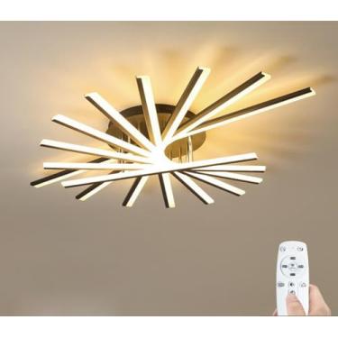 Imagem de Nova luminária de teto LED para sala de estar, design moderno e minimalista, com controle remoto, ideal para ambientes internos como sala de estar, quarto e escritório (preta, 9 lâmpadas).