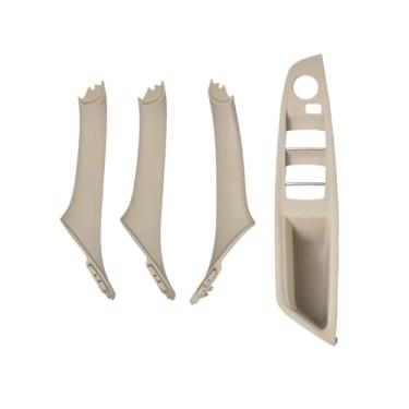 Imagem de 7 pçs volante à direita rhd Compatível com bmw série 5 f10 f11 520 525 preto interior do carro maçaneta da porta painel interno puxar guarnição capa braço(Model A Beige White)