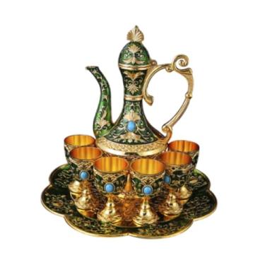 Imagem de Ｂｅｓｇａ Bule bandeja de chá copos de metal conjunto de bule de chá de café turco, pote de vinho decorativo copo de café turco para sala de festa sala de