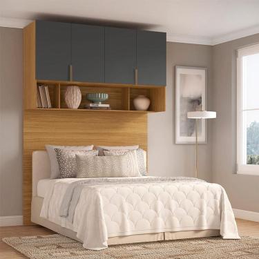 Imagem de Guarda-Roupa Modulado Aéreo com Cabeceira Altezza Clean 4 Portas Freijó e Titânio 150 cm