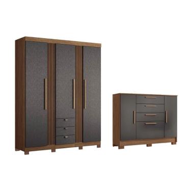 Imagem de Guarda Roupa 2 Peças (1guardaroupa+1cômoda) Qc254 Jatobá/grafite - Santos Andirá