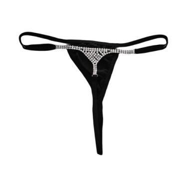 Imagem de Tanga Preta Com Strass Para Mulheres, Lingerie De Cristal Elástica, Jo