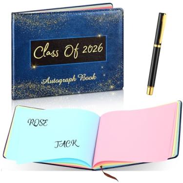 Imagem de Gueevin Livro de autógrafos de graduação, lembrancinhas de formatura e presentes Classe de 2026 Livro de autógrafos azul e dourado para assinaturas Livro de visitas azul para assinaturas e mensagens