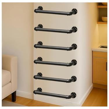 Imagem de Escada de metal montada na parede – Sótão resistente, escada de saída do poço da janela do porão, trailer, loft, dormitório – altura ajustável para uso doméstico e comercial (preto, escada de 6