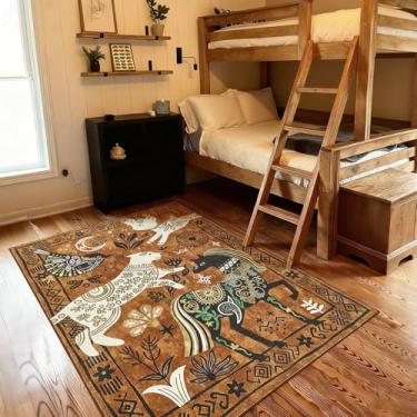 Imagem de jinchan Tapete lavável 12 x 18 cm, boho, tribal, floresta, planta, estampa animal, cozinha, decoração estética, tapete macio antiderrapante para quarto, sala de estar, banheiro, escritório em casa