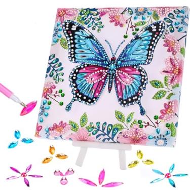 Imagem de Cymbana Kits de arte de diamante de borboleta rosa 3D para crianças com cavaletes de plástico faça você mesmo, pintura de borboleta transparente dobrável com moldura de madeira, arte e artesanato