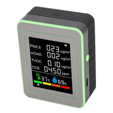 Imagem de FTVOGUE Medidor de Qualidade do Ar 6 Em 1 Testador de Qualidade do Ar Interno para CO2 PM2.5 HCHO TVOC Temperatura Umidade Portátil Bateria Alimentado Com Tela Colorida Monitor de (Preto e Verde)